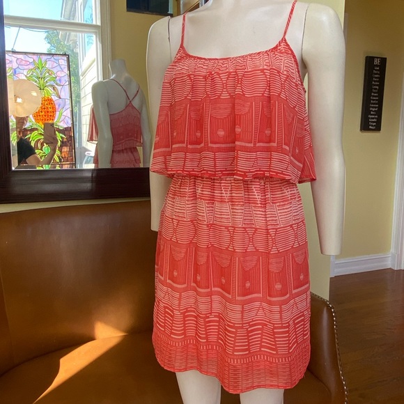 Bebe 🧡 XS adjustable straps, racer back, sheer layered orange & white sundress - Picture 5 of 5